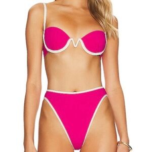 NWT L*Space Women's Niko Bikini Top‎ Size XS Pink & White Underwire